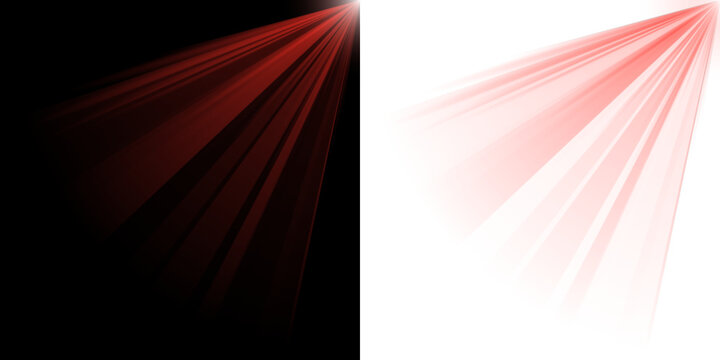 Abstract Red Light Beam Effects Set, Volumetric Spotlight Rays and Geometric Sector Shape for Graphic Design Backgrounds