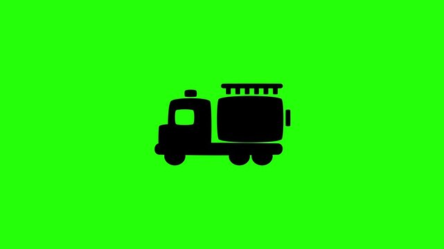 Beautiful 4K motion asset containing an emergency rescue fire truck engine vehicle silhouette with ladder bouncing. Clean popup graphic for firefighter team.