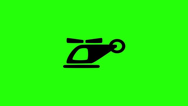 Dynamic 4K resolution asset showing an airborne helicopter chopper aircraft aviation vehicle silhouette bouncing. Playful popup transition element for game UI.