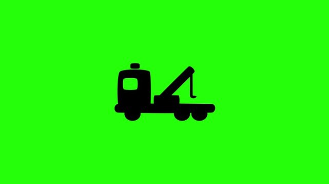 Premium 4K video showcasing a roadside recovery assistance tow truck wrecker crane vehicle silhouette with hook bouncing. Clean energetic popup animation asset.