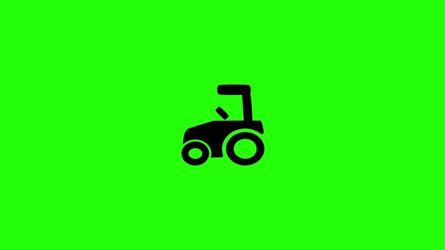 Premium 4K motion graphic of an agriculture farming tractor machinery vehicle silhouette with large wheels bouncing. Clean asset for countryside layout app.