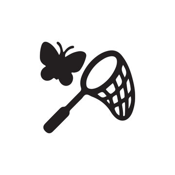 Butterfly, net, insect catcher, black silhouette, vector icon