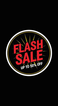 Flash Sale Up To 50% Off Badge - Red, Yellow, Black - Retail Promotion