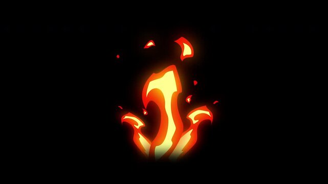 Animation fire flame, effect glowing with 2d, vfx cartoon style,suitable video ,motion graphics, ,video overlay and game design. alpha channel only 4k