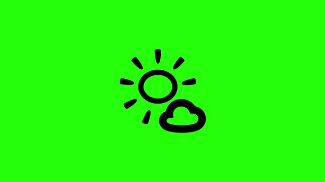 4K horizontal layout featuring a daylight weather sun silhouette with a light fluffy cloud bouncing. Tactical popup icon for morning climate forecast app.