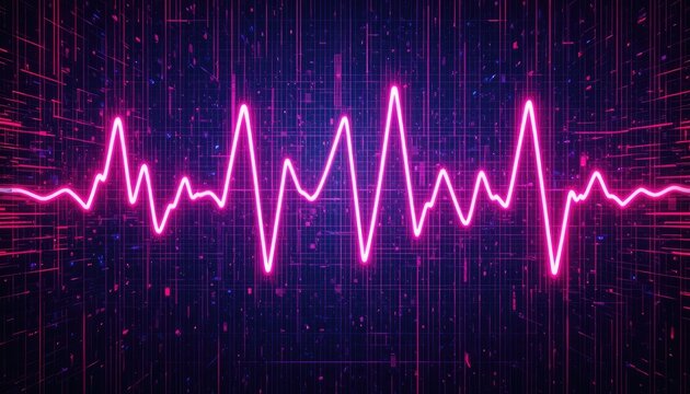 Glowing red and blue lines creating a futuristic heartbeat pattern