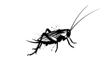 Ink wash style cricket illustration, black and white, isolated on white background, insect art © Wahyu