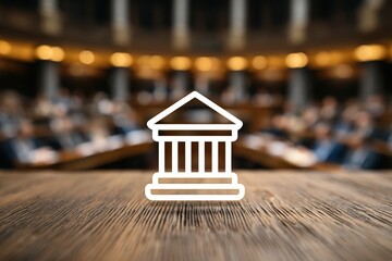 Fototapeta premium A modern parliamentary chamber featuring politicians in a softly blurred background, emphasizing the legislative environment