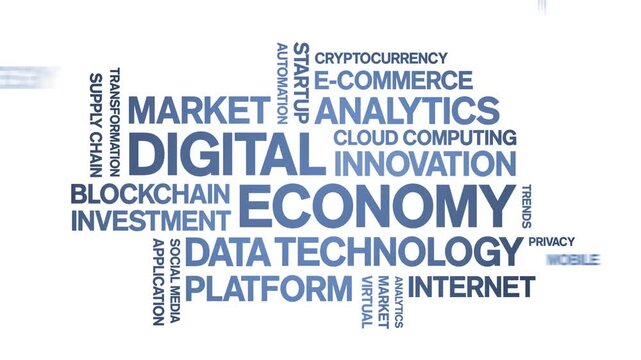 Digital Economy animated word cloud-text design animation tag kinetic typography seamless loop.