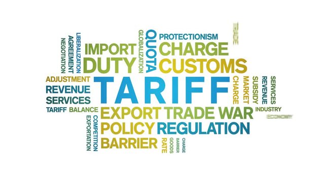 Tariff animated word cloud-text design animation tag kinetic typography seamless loop.