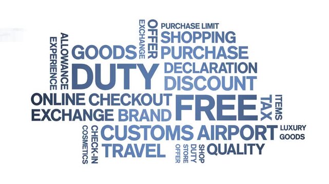 Duty Free animated word cloud-text design animation tag kinetic typography seamless loop.