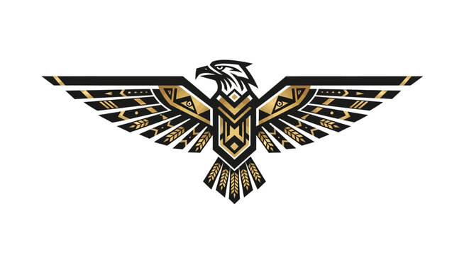 Stylized Eagle Emblem with Geometric Patterns in Black and Gold