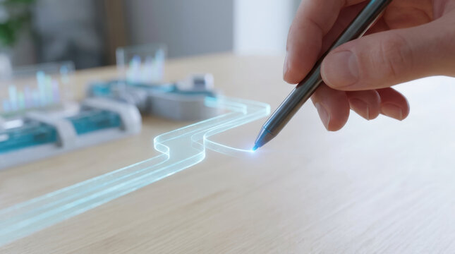 Hand drawing futuristic irrigation infrastructure plan with ai technology enhancing design and efficiency in agriculture and water management