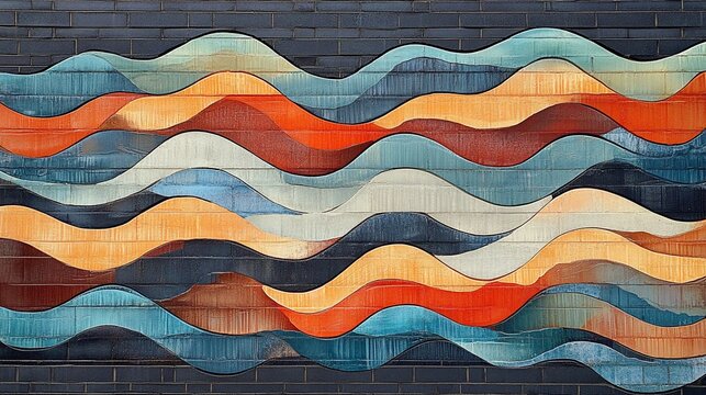 Colorful Brick Wall with Wavy Patterns Adds Texture and Visual Interest