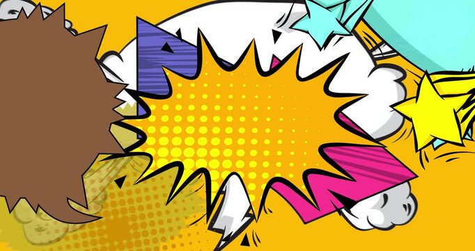 Cartoon background animation, comic book backdrop video. Retro comics pop art design.