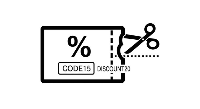 Discount Coupon Cut by Scissors, Percentage Sign, Promo Code