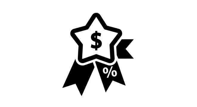 Star Badge with Dollar and Percent Symbols - Award, Reward, Discount, Sale