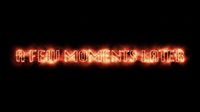 A Few Moments Later Text Effect With Glowing Orange Fire Animation Over Black Background