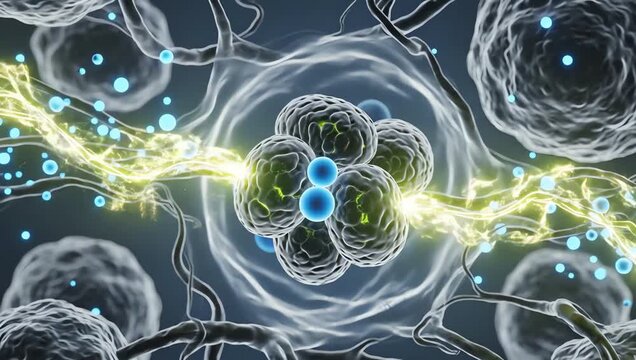 mitochondria activated by oxygen inside a transparent human cell, glowing energy pulses spreading through organic cellular structures
