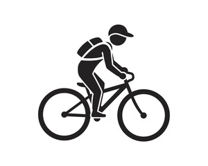 Obraz premium Black silhouette of a cyclist riding a bicycle with a backpack