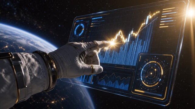 宇宙飛行士が操作する金融分析ホログラム
