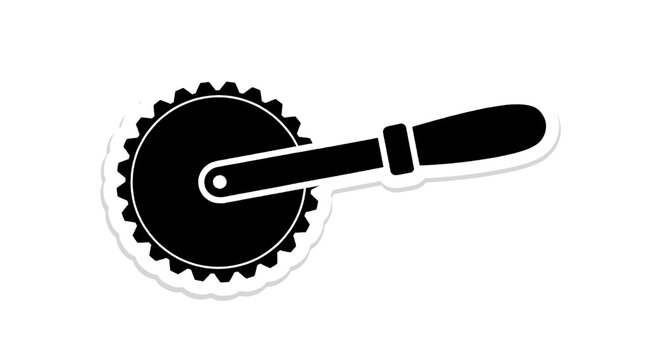 Black pizza cutter wheel with handle, isolated on white background, graphic illustration