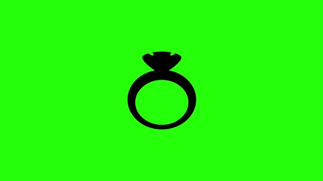 4K resolution video of a luxury diamond engagement ring silhouette representing a wedding marriage proposal bouncing into view. Perfect luxury shop web icon.