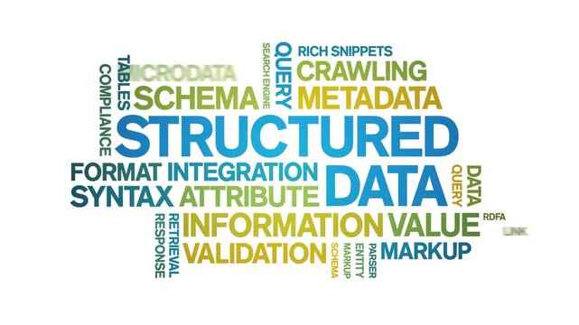 Structured Data animated word cloud-text design animation tag kinetic typography seamless loop.