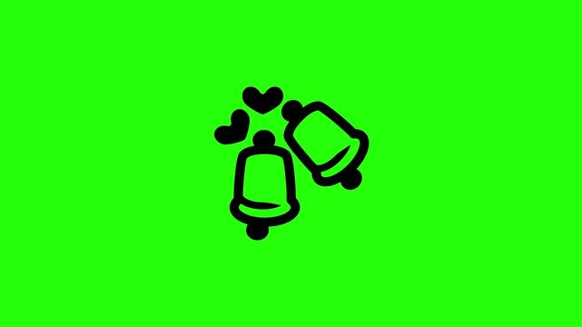 High definition 4K clip of a double wedding bell silhouette with small love hearts celebrating a marriage church ceremony bouncing cleanly. Tactical popup icon.