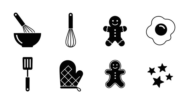 Cute Gingerbread Men and Baking Essentials Icons Isolated on Transparent Background