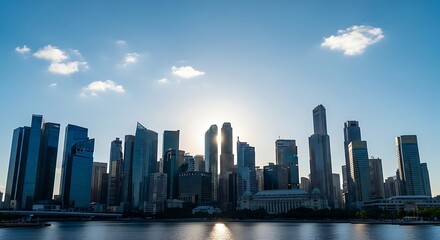 Obraz premium Majestic Urban Skyline Silhouetted Against Sunrise