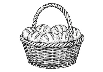 Fototapeta premium A Wicker Basket Overflowing With Freshly Baked Bread Rolls