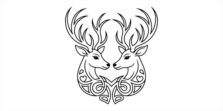 Two deer heads with antlers and celtic knot design