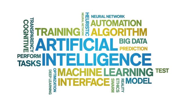 Artificial intelligence animated word cloud-text design animation tag kinetic typography seamless loop.
