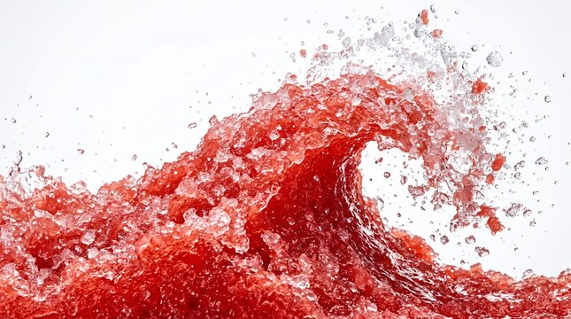 Hyper detailed macro shot of icy vibrant red frozen watermelon slushie wave.