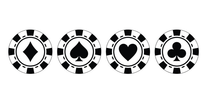 Poker chips vector icon set featuring colorful casino chips for playing poker concept gambling symbols and isolated game elements for casino branding and entertainment design use