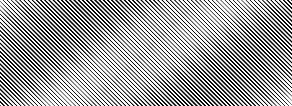 Diagonal thin line halftone gradation texture. Fade oblique stripe gradient background. Black slanted pattern backdrop. Vanishing parallel tilted stripe wallpaper for overlay, print, cover. Vector