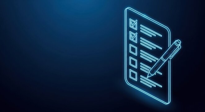Neon Checklist with Marked Tasks and Pen Performing Completion and Progress Tracking