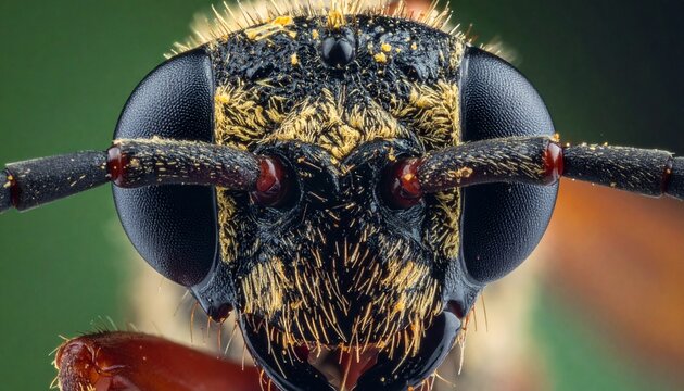 Detailed Close-Up of a Wasps Face with Prominent Eyes.