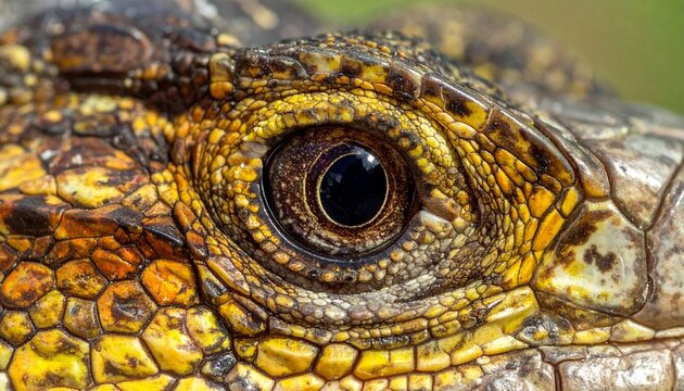 Detailed close-up of an iguanas eye showcasing intricate scale patterns.