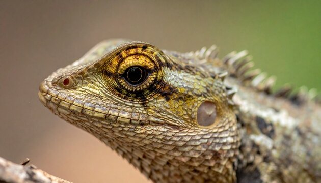 Detailed close-up of an Oriental Garden Lizards head and eye.