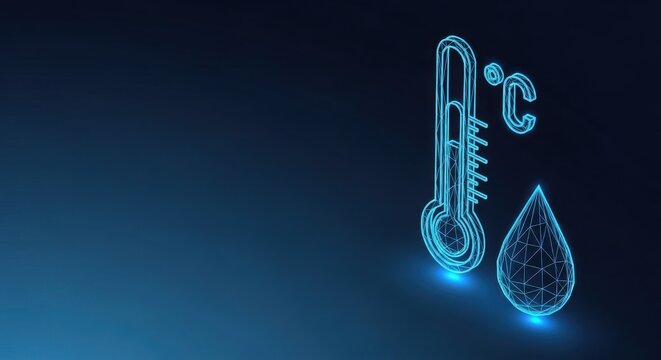 Glowing Digital Thermometer Wireframe Illustrating Temperature Measurement and Scientific Data