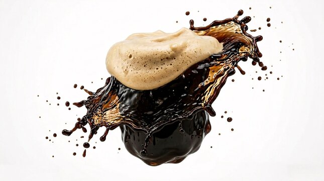 Razor sharp studio shot of dark nitro cold brew coffee wave splash.