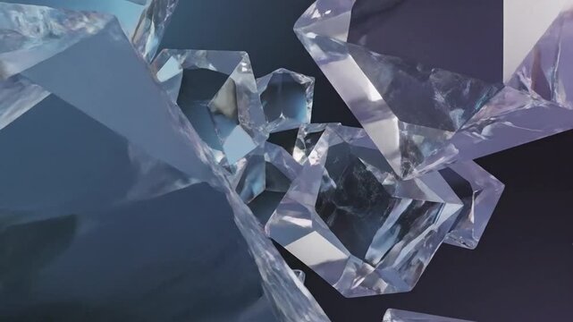 Abstract 3D Crystals Floating, Geometric Forms, Diamond Facets, Science, Luxury