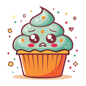 Cute Sad Cupcake with Confetti