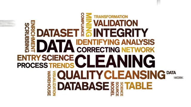 Data Cleaning animated word cloud-text design animation tag kinetic typography seamless loop.