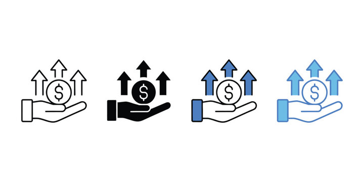 Profit icon vector set multiple style collection featuring growth increase money gain and financial success symbols for business analytics investment and revenue performance visualization