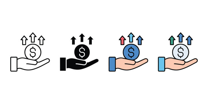 Profit icon design set in line filled and outline styles showing financial growth profit margin income increase and business success concepts for accounting and investment interface