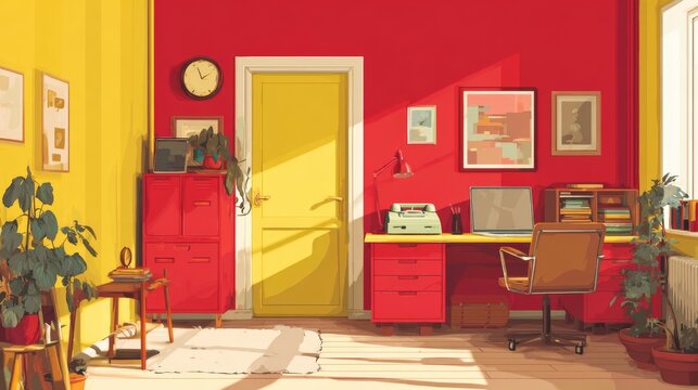 Colorful school office supplies arranged on vibrant red and yellow background, educational stationery collection with notebooks, pencils, rulers, erasers and classroom learning tools, back to school c