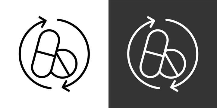 Medicine Recycle Black And White Icon Set Collection Pack Vector Illustration